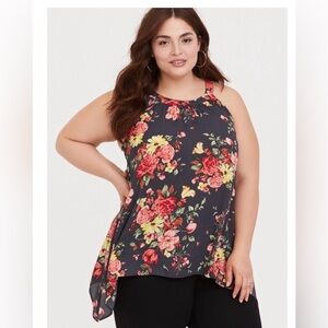 Torrid Womens Floral Cold Shoulder Halter Neck Top Blouse Plus Size 1